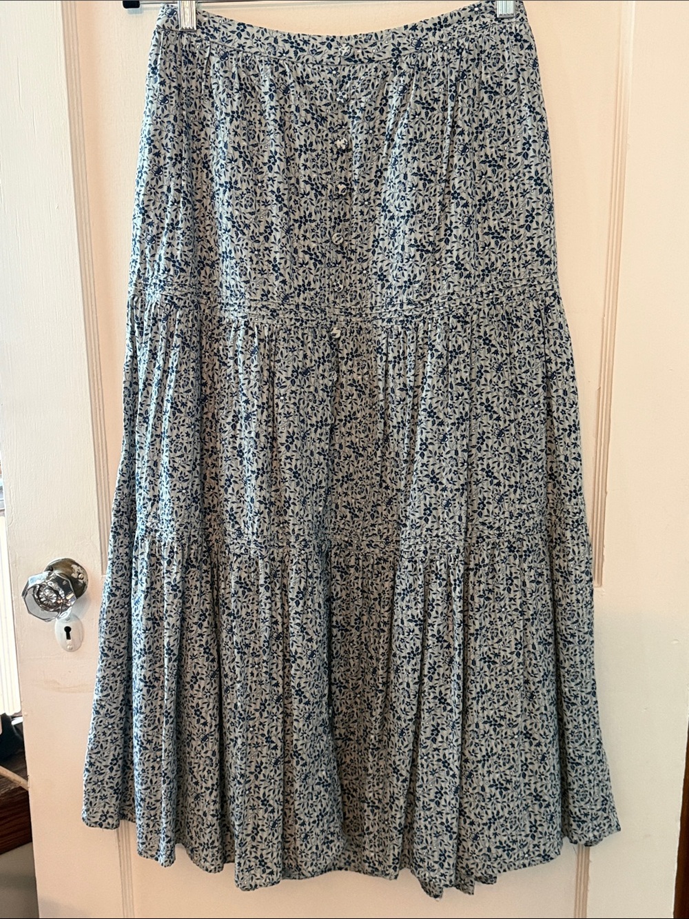 Madewell Light Blue Floral Tiered Midi Skirt